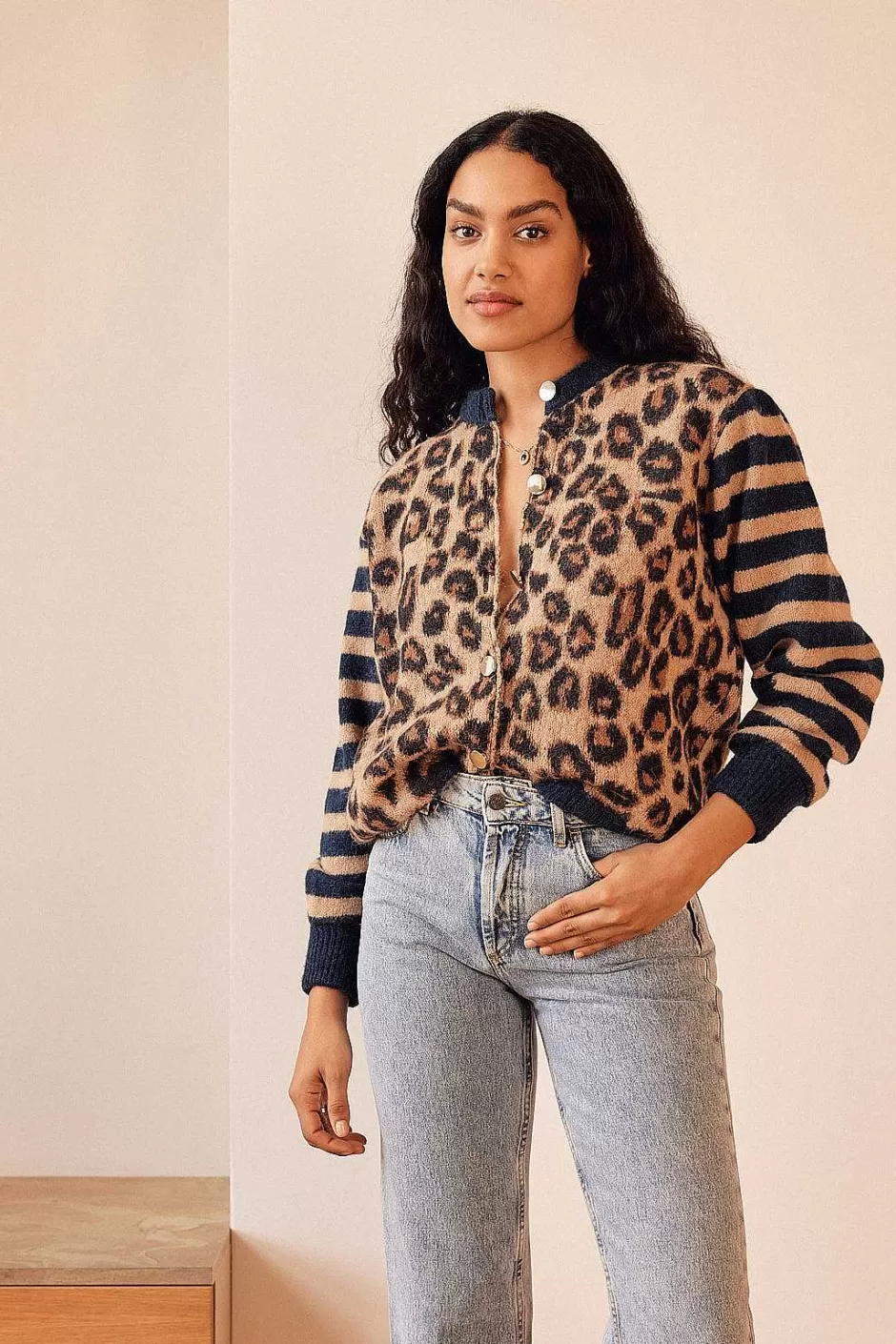 Balzac Cardigan Idole Rayures Bleu Et Leopard^Femme Pulls Et Cardigans