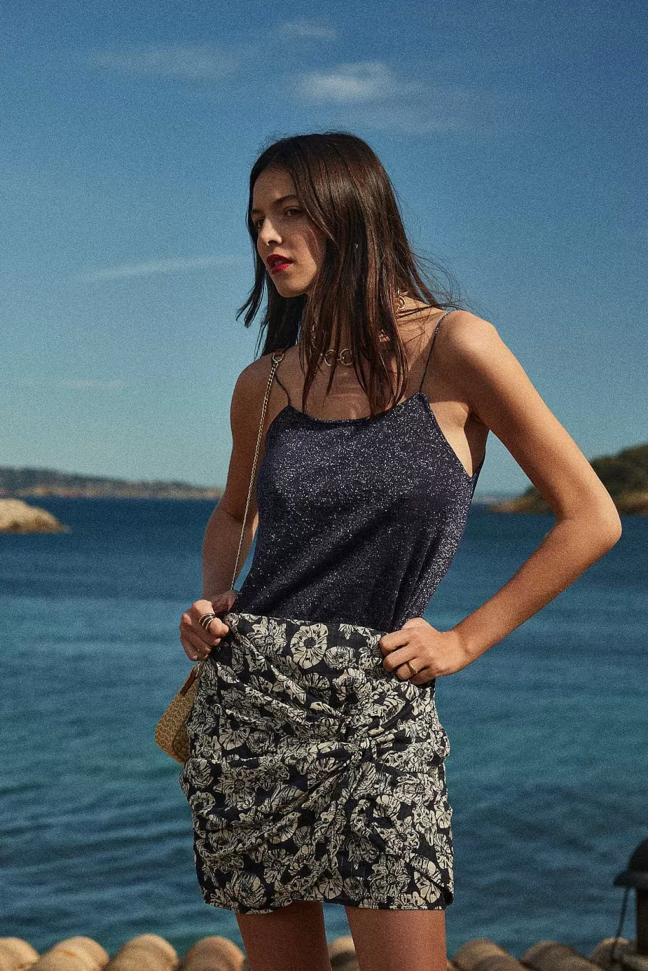 Balzac Jupe Flore Imprime Flower Party Rayures Marine Et Ecru^Femme Jupes Et Shorts