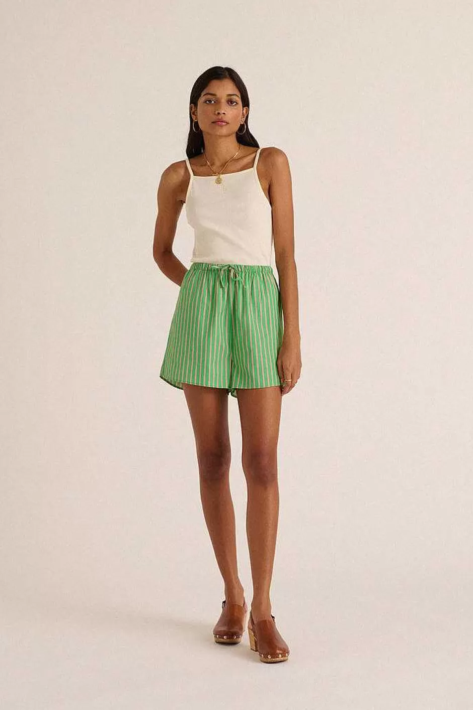 Balzac Short Lino Rayures Vert Et Orange^Femme Jupes Et Shorts